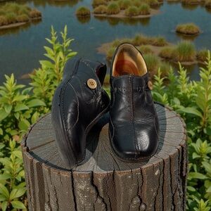 Clarks Un Loop Unstructured Loafers Womens Size 8.5 Black Leather Comfort Shoes